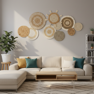 Décorations Murales Rotin/Jonc de mer Rondes Boho (9/10 pièces)