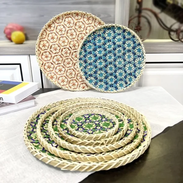 Plateau Bambou Rond Coloré