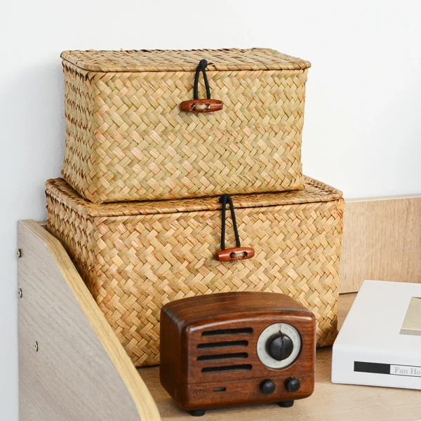 panier de rangement bambou rectangulaire avec couvercle