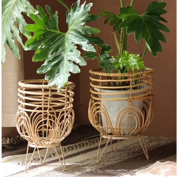 support pour plantes rotin