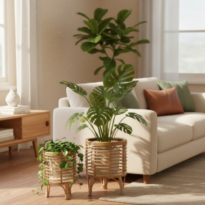 Support pour Plantes Rotin Rond