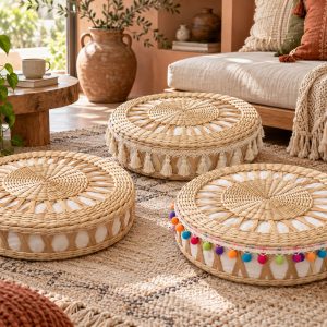 Pouf Rond Rotin Tressé Soleil