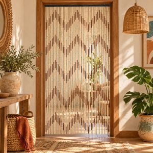 Rideau de Porte Bambou Zigzag Naturel/Brun